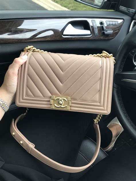 chanel beige chevron boy bag|chanel boy bag price.